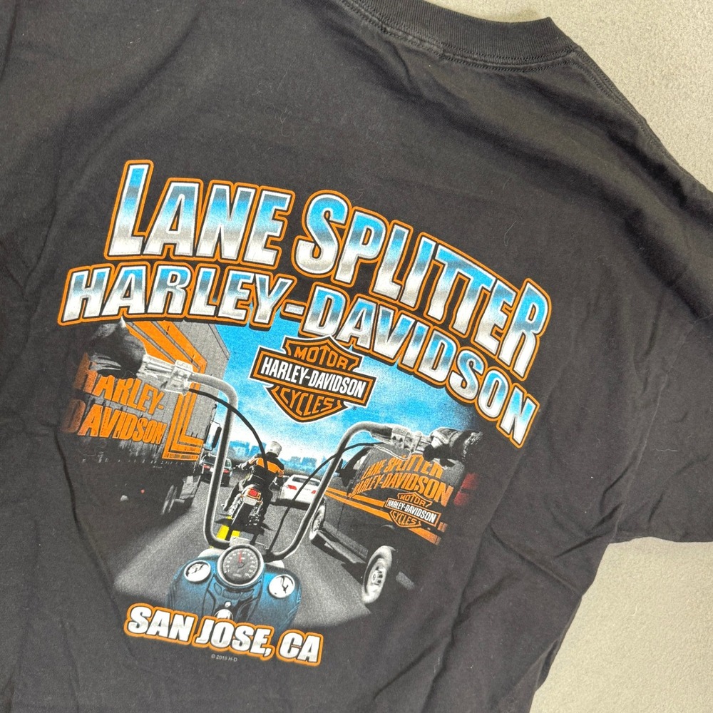 Harley-Davidson Shirt Men L Black Lane Splitter San Jose CA Skull Motorcycle